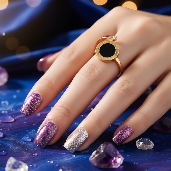 Roman Numerals 18K Gold Plated Adjustable Minimalist Ring with Zircon Accent✨ - Picture 9 of 12